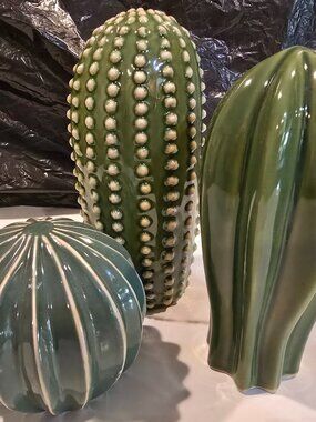Cactus Trio Set of 3 IKEA Ceramic Green Different Sizes 7", 6", 3.5"
